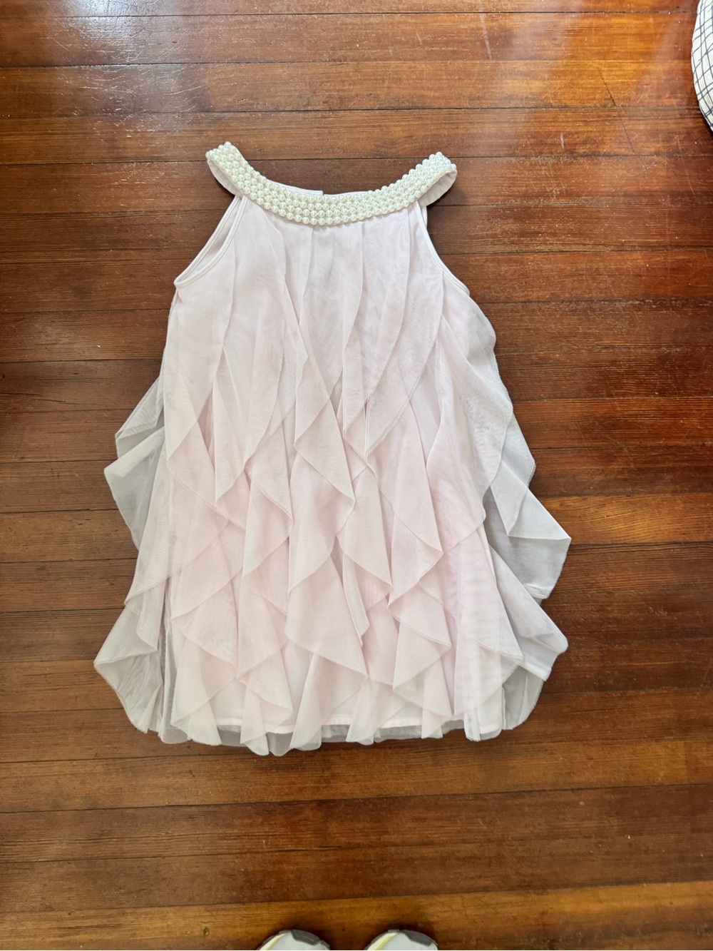 Girls - Biscotti Pale Pink Pearl-Trim Ruffled Formal Dress